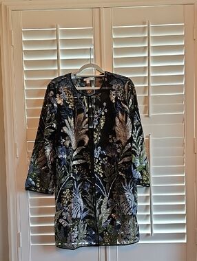 Chico's Black Embroidered Floral Jacket with Gold Accents